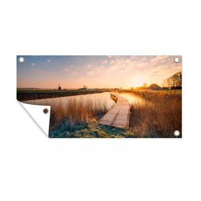 Obrázek produktu pro MuchoWow® Zahradní plakáty - Západ slunce v nizozemském polderu - 30x60 cm - Zahradní dekorace