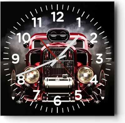 Produktbild von Wanduhr - Quadrat - Glasuhr - Auto klassisch retro sport - 40x40cm - Schleichendes Uhrwerk - Lautlos - zum Aufhängen bereit - Dekoration Modern - Wanddekoration aus Glas - C4AC40x40-2422