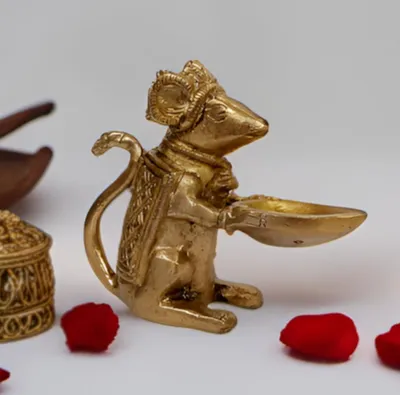 Messing Ganesha Vahana Mooshak Maus mit Diya Lampe