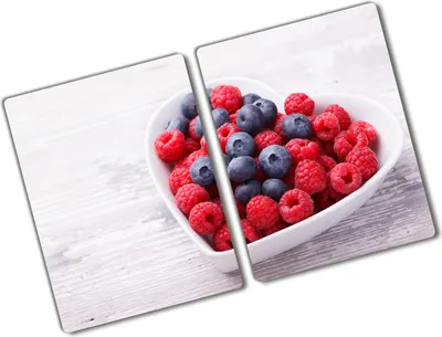 Produktbild von Tulup Glas Herdabdeckplatte - 2x40x52 cm - Glaskeramikkochfeld-Abdeckung Spritzschutz Glasabdeckplatte Kochplattenabdeckung und Schneidebrett - Zweiteilig - Essen & Getränke - Himbeeren Blaubeeren - Rot