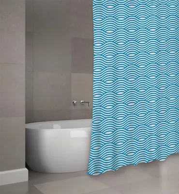 Obrázek produktu pro Cotexsa by MSV Premium protiplísňový sprchový závěs - antibakteriální, 100% voděodolný, s 12 kroužky - "Wave" Blue 180x200cm