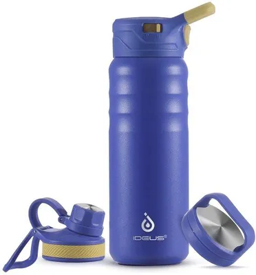 Produktbild von Isolierter Wasserflasche, 710 ml, Edelstahl, doppelwandig, schraubverschließbar, leckfrei, metallisch, Sportflasche, 24 oz, blau