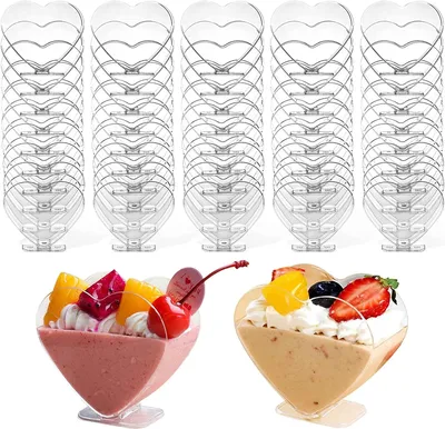 Produktbild von TRANKIELO® - 50 Stück herzförmige Dessertgläser, 120 ml - Transparente, wiederverwendbare Servierschalen - Perfekt für Partys