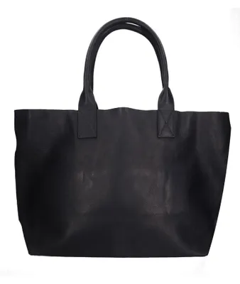 Obrázok produktu pre Čierna kožená kabelka Borsa Shopper, s koženými rúčkami, magnetickým zapínaním, vyrobená v Taliansku