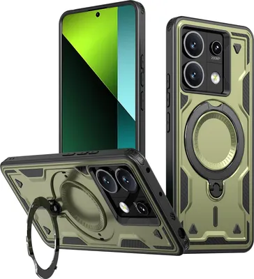 Produktbild von Dual Layer Hülle für Xiaomi Redmi Note 13 5G Metall Ring Ständer Magnetisch Stoßfest Militär Handyhülle Grün
