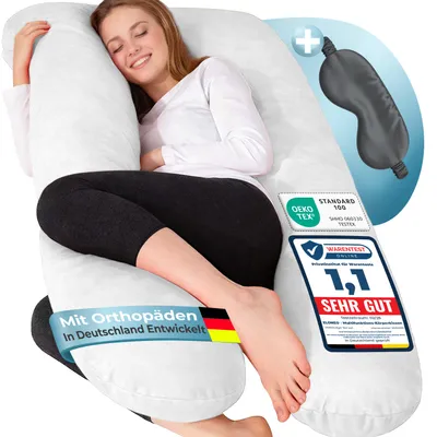 Produktbild von ELONEO Seitenschläferkissen mit Bezug, Stillkissen, Schwangerschaftskissen XXL, Weiß