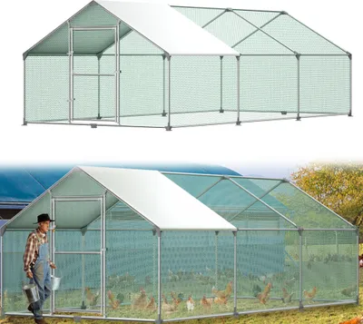Produktbild von UISEBRT Vonkajší dom pre kurčatá Chicken Coop 3 x 6 x 2 m Strešná ohrada s voľným výbehom Dom pre hydinu s PE pozinkovaným oceľovým rámom