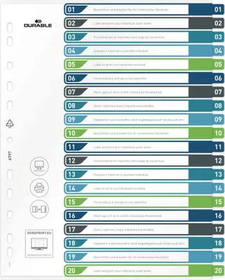 Zdjęcie produktu dla Durable Register A4+ 20 szt. 1-20 kolorowych zakładek+trans. Forma.