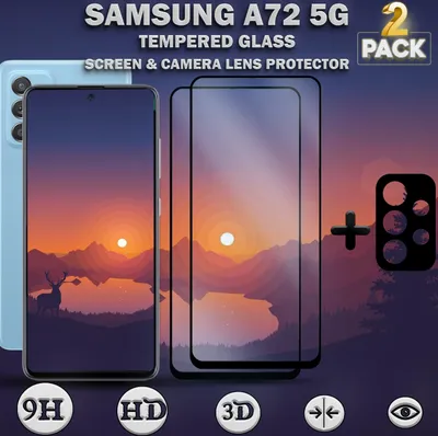 Produktbild von 2-Pack Samsung Galaxy A72 5G Displayschutzfolie und Objektivschutz aus 9H gehärtetem Glas