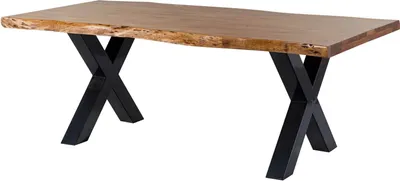 Image de MASSIVMOEBEL24 | Table à manger 220x100 en bois d'acacia brun pieds en X anthracite brillant FREEFORM 5