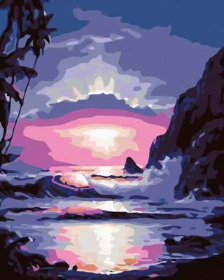Image de Zuty - Peinture par numéros - COUCHER DE SOLEIL BLEU, 40 x 50 cm, sans cadre et sans toile tendue