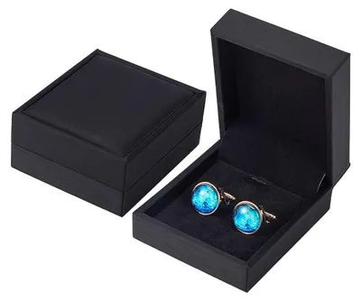 2er-Set Manschettenknopfbox aus PU-Leder, 8,5x7,4x4,1 cm, schwarz