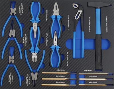 Produktbild von Profi Werkstattwagen Einlage blau Hammer, Zangen und Durchschläger 16 tlg. Schaum 520x400mm