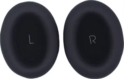 Two black ear pads for headphones, one labeled 'L' and the other 'R'.