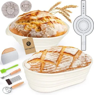 Zdjęcie produktu dla Zestaw pojemników do fermentacji – kosz do wyrastania ciasta – do pieczenia chleba – wykonane z silikonu – 25 cm (okrągłe) i 24 cm (owalny)