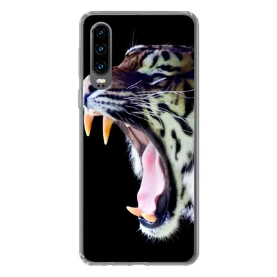 Produktbild von MuchoWow® Handyhülle Schutzhülle Hülle für Huawei P30 Brüllender Tiger auf schwarzem Hintergrund Silikon Softcase Handy Hülle
