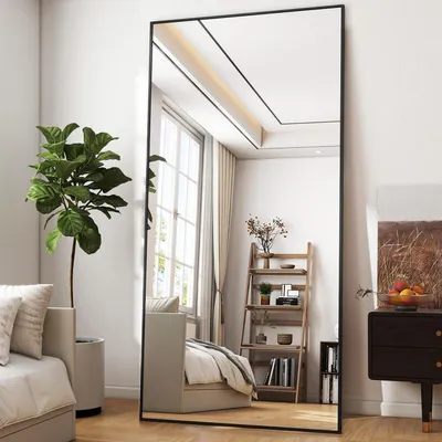 Immagine prodotto di Specchio a figura intera 180x76 cm con supporto, specchio ad alta definizione, infrangibile, colore nero
