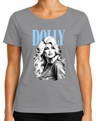 Immagine prodotto di Maglietta da donna, stile vintage retrò, con la scritta "Dolly Parton", icona della musica country, cantante, anni '70. Colore: grigio. Taglia: XXL