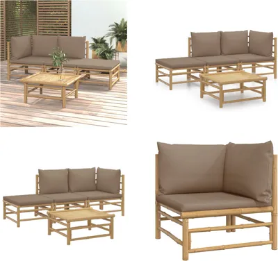 Produktbild von vidaXL 4 tlg. Garten Lounge Set mit Taupe Kissen Bambus - Garten Lounge Set - Garten Lounge Sets - Lounge Set - Gartenmöbel Set