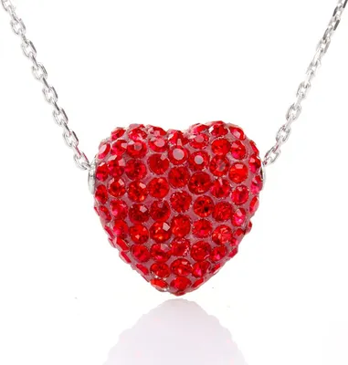 Produktbild von Damen Anhänger Herz 15mm Liebe Kristalle Steine Rot Und Silber Kette 925-40cm
