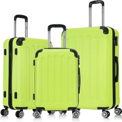 Produktbild von Flexot® F-2045 | 3er Kofferset | Neon-Gelb - Koffer Set | Größen M Handgepäck | L & XL Trolley | Hartschalenkoffer | elastisch & robust | 360° Rollen | Reisegepäck | Reisekoffer | Koffer | Suitcase | Luggage