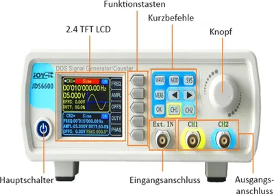 Produktbild von Joy-it JDS6600-LITE Funktionsgenerator netzbetrieben 15 MHz - 0.01 µHz 2-Kanal Dreieck, Rechteck, Signal, Sinus, Lorentzkurve, Arbiträr, Puls, Rauschen (JDS6600-LITE)