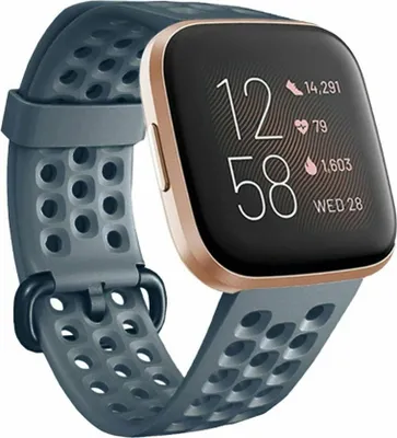 Produktbild von Strap-it Fitbit Versa / Versa 2 Silikonband mit Löchern (Grau-Blau) - Große: S/M