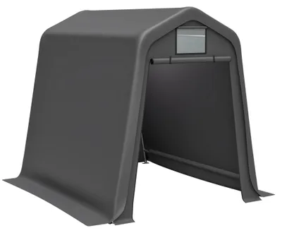 Image de Abri de jardin - Support à vélos et carport - 245 x 183 x 217 cm - Polyéthylène étanche - Porte à enroulement - Résistant aux UV et au vent - Montage facile - Gris
