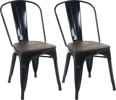 Produktbild von 2er-Set Stuhl MCW-A73 inkl. Holz-Sitzfläche, Bistrostuhl Stapelstuhl, Metall Industriedesign stapelbar  schwarz