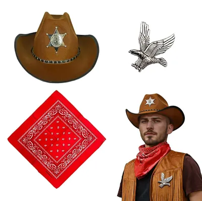 Productafbeelding van Cowboy Kostuum Accessoire Set met Hoed en Bandana