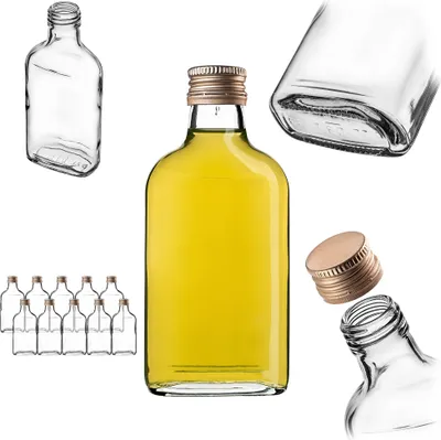 Immagine prodotto di Fiaschetta KADAX 200ml, 10 pezzi, bottigliette di vetro con tappo a vite, fiaschette, bottiglie vuote da riempire, mini bottiglie di liquore, bottiglie di grappa (oro)