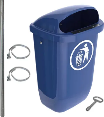 Produktbild von Sulo Komplett-Set Papierkorb 50 Liter verschiedene Farben mit Befestigungspfosten, Montageschellen, Dreikant (Blau)