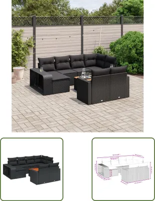 Produktbild von The Living Store 11-tlg. Garten-Sofagarnitur mit Kissen Schwarz Poly Rattan