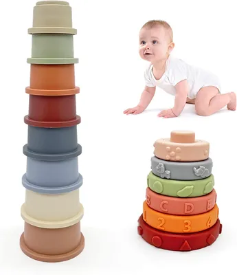 Immagine prodotto di Giocattoli per bambini da 6 a 12 mesi - Set di costruzioni Montessori per bambini di 1 anno - 2 in 1