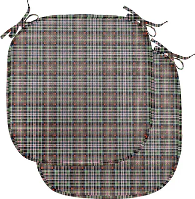 Produktbild von ABAKUHAUS Kariert Polster für Esszimmerstühle, Bunte Retro-Stil, Dekoratives wasserfestes Kissen mit Riemen für Küchensitze, 40 cm x 40 cm-2er Pack, Orange Grün Blau