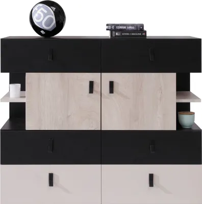 Produktbild von Kommode 110cm in schwarz mit Eiche und beige, PITTSBURGH-133