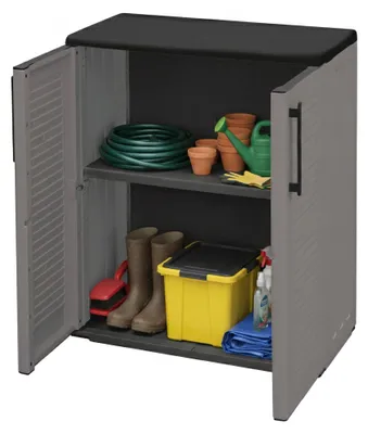 Produktbild von Dbavagnol Outdoor-Garderobe, Mehrzweck-Balkonschrank, Outdoor-Schrank mit 2 Türen, 100 % Italy, 68 x 37 x 84 cm, gestreifte Oberfläche, Grau und Schwarz