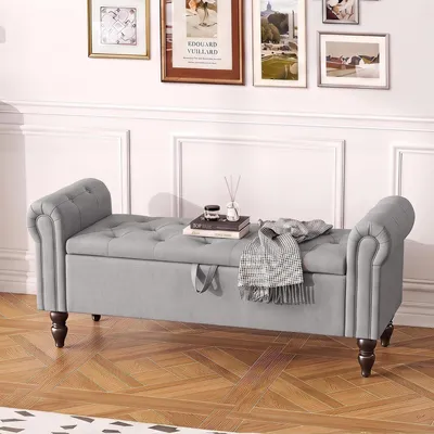 Immagine prodotto di Panca con spazio contenitore, 140 cm, grigio chiaro/grigio