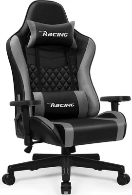Produktbild von Marodic gaming stuhl mit verstellbarem Lendenkissen Kopfkissen Armlehnen Ergonomischer Gaming Sessel Wippfunktion 90°-170°, 150 kg belastbarkeit, Grau