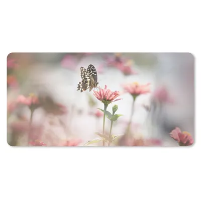 Produktbild von MuchoWow® Schreibtischunterlage Schmetterling - Blume - Rosa 80x40 cm - XXL Mauspad - Gaming Mauspad