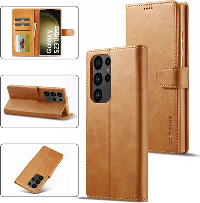 Produktbild von Samsung Galaxy S23 Ultra Hülle, Klapphüllen Brieftasche Leder Magnetverschluss Ständer Schutzhülle für Galaxy S23 Ultra Gelb