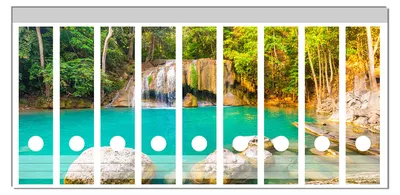 Produktbild von Wallario Ordnerrücken Sticker, selbstklebend für breite Ordner, 9 Stück, Motiv Paradiesischer Wasserfall