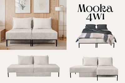 Produktbild von Kaiser Möbel Liegestuhl ,Sofa mit schlaffunktion, Ecksofa, Betten, MOOKA 4in1-Multifunktions-System, stoff Velo Schwarz
