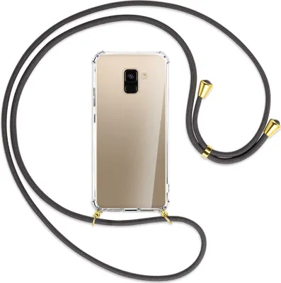 Produktbild von Handykette Backcover-Schutzhülle mit Band (Metall goldfarben) für Samsung Galaxy A8 2018 - dunkelgrau