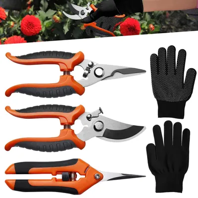 Image de Set de sécateurs Bypass - 3 pièces avec gants de jardinage
