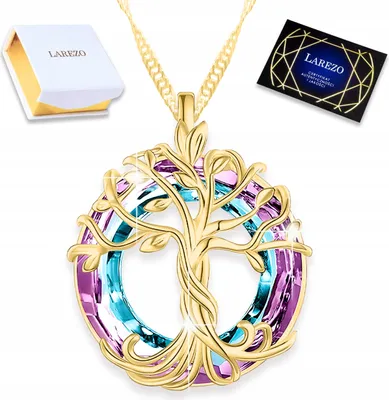 Imagen del producto de Collar de plata de ley 925 con dije de árbol de la vida, con cristales de colores y motivos naturales
