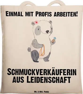 Produktbild von Mr. & Mrs. Panda Tote Bag Schmuckverkäuferin Leidenschaft - Transparent - Geschenk, Schmied, Shopping Tasche, AusbildungSpruch, Schultasche, Goldschmied, Uni, Jutebeutel