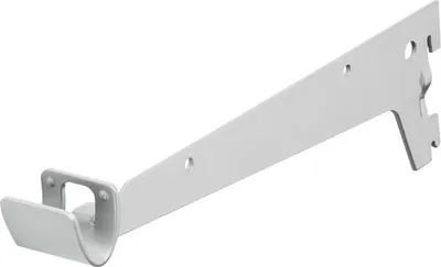A single silver metal bracket for a clothes rail, shown against a white background.