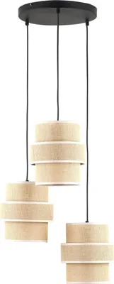 Immagine prodotto di Lampada a sospensione Metallo Tessuto L: 45 cm H: max. 145 cm Nero Naturale E27 3 luci Luce a sospensione moderna