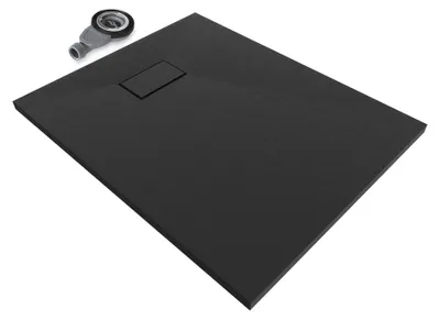 Produktbild von i-flair SMC Duschwanne 100x80 cm – 26 mm flach inkl. Ablaufgarnitur mit Deckel, Schwarz